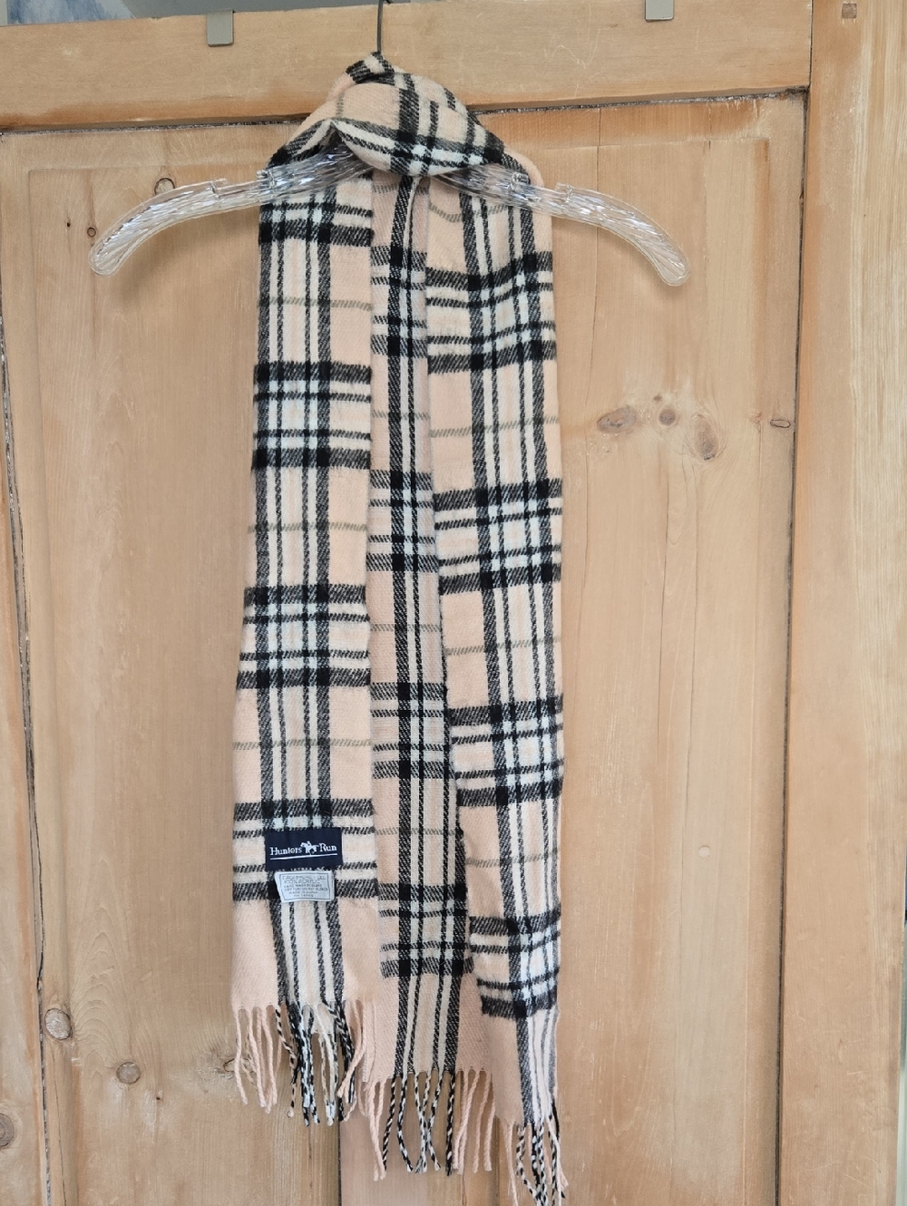 Checked Fringe Scarf in Beige and Black - Women's Wrap
